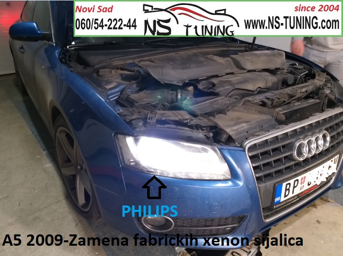 audi a5 2009 xenon farovi d3s sijalica philips 6000k osram zamena ugradnja auto servis novi sad ns tuning